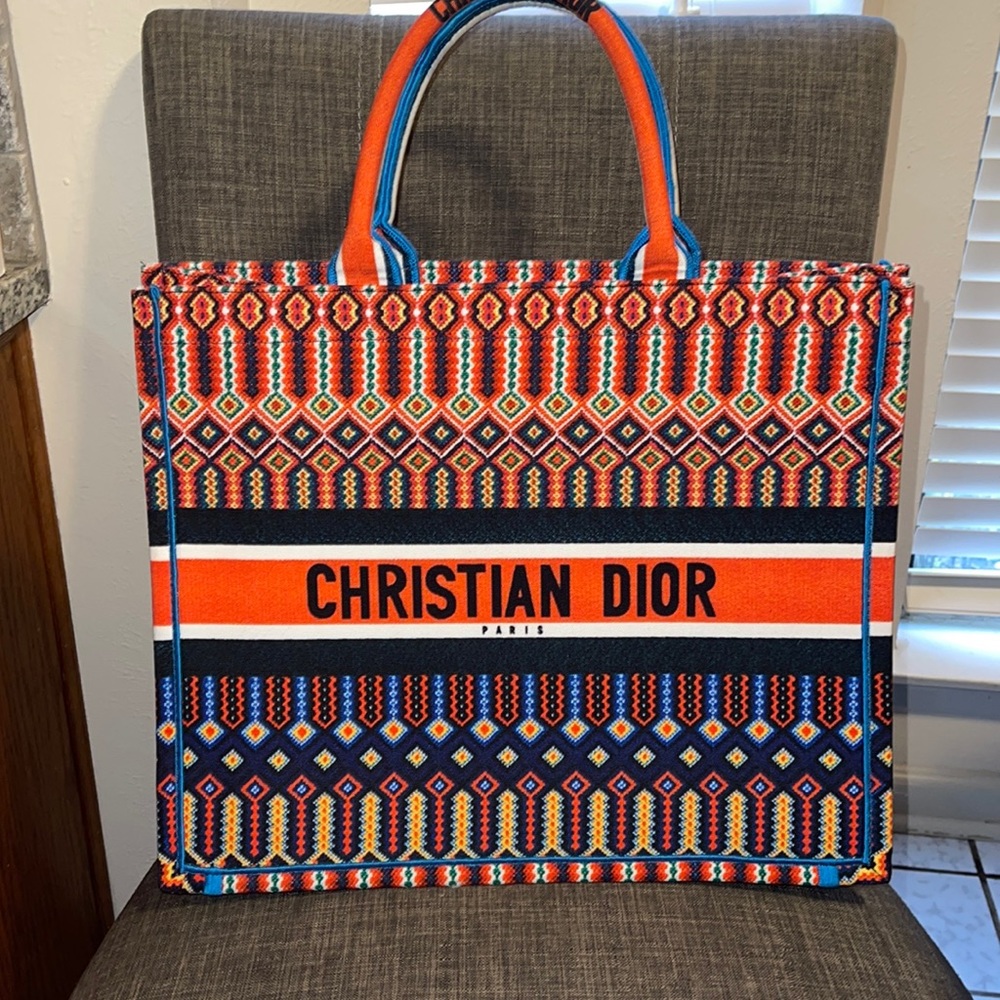 Large Orange and Multicolor Book Tote Bag